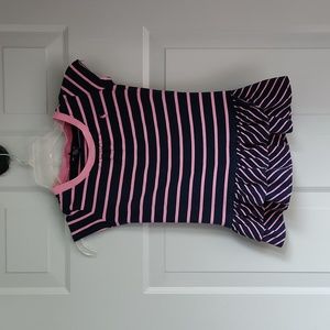 Ralph Lauren, Girl's, Dress,Sz 4/4T, Navy & Pink, Sh Sleeve w 2 Bottom Ruffles